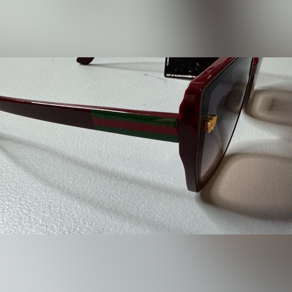 Margaret Josephs Burgundy square Sunglasses gold butterfly green red stripe over - Picture 4 of 4